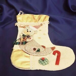 Vtg Teddy Moon Patched Christmas Stocking